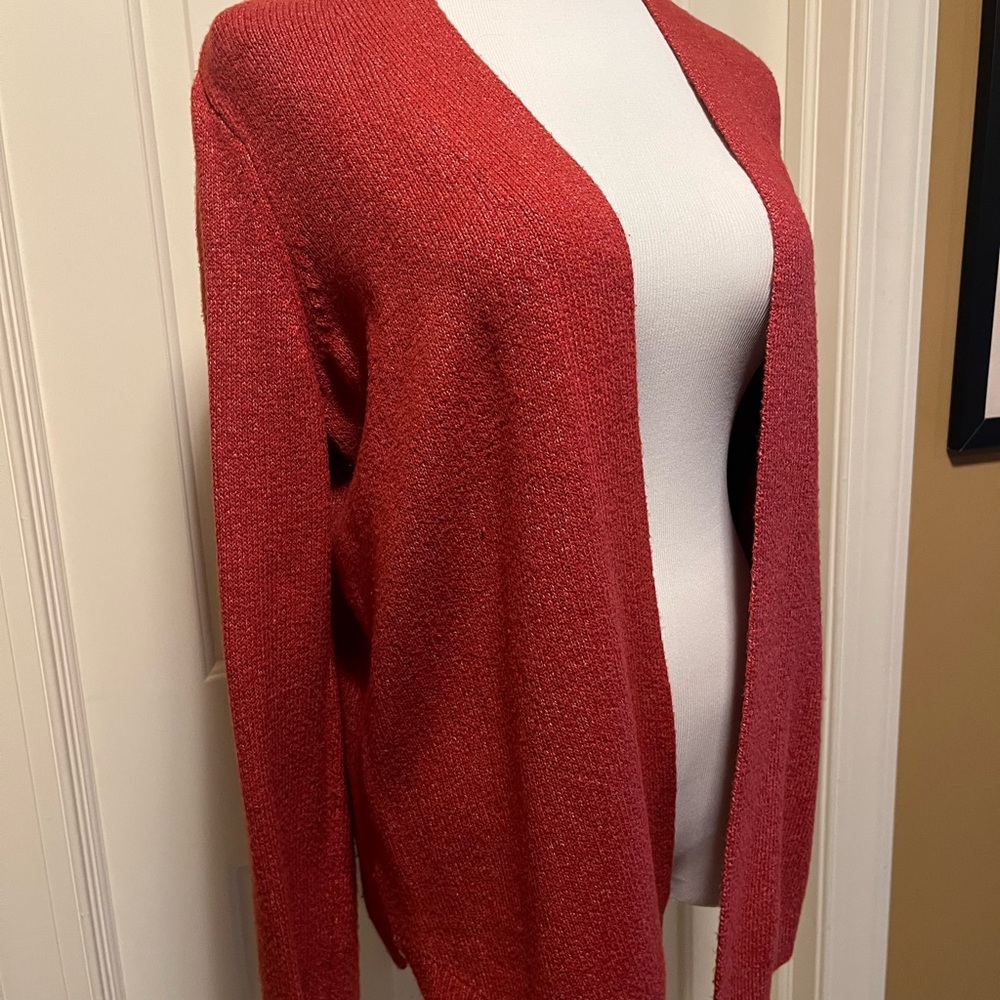 LOFT Women's Red Open-Front Cardigan - Picture 3 of 13